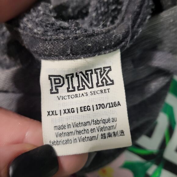 PINK Victoria's Secret Size XXL Campus Hoodie Sweatshirt Gray Acid Wash Hibiscus - Picture 7 of 9